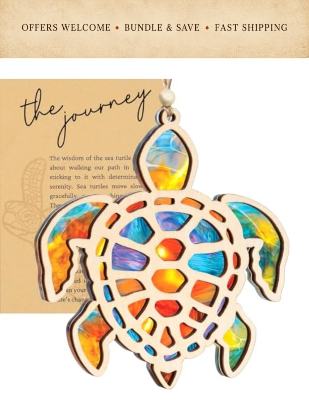 Sea Turtle Acrylic Suncatcher Ornament with Story Card